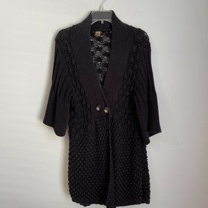 Boo Gemes Black Open Knit Duster Cardigan Sweater